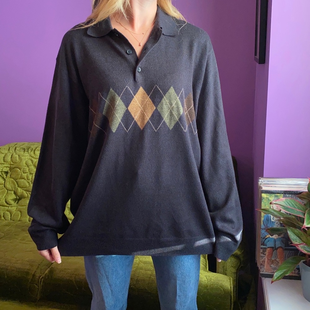 Oversized Argyle Knit Sweater